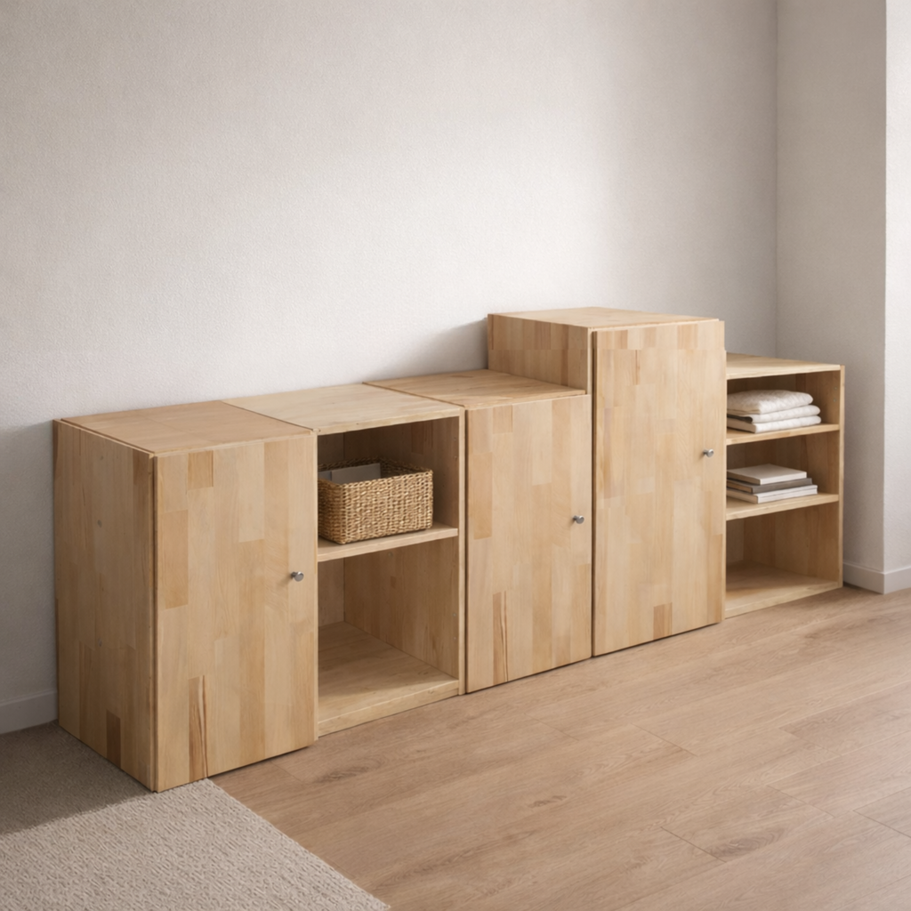 MOVE LIVING Regal im Wohnraum mit Büchern und Dekoration